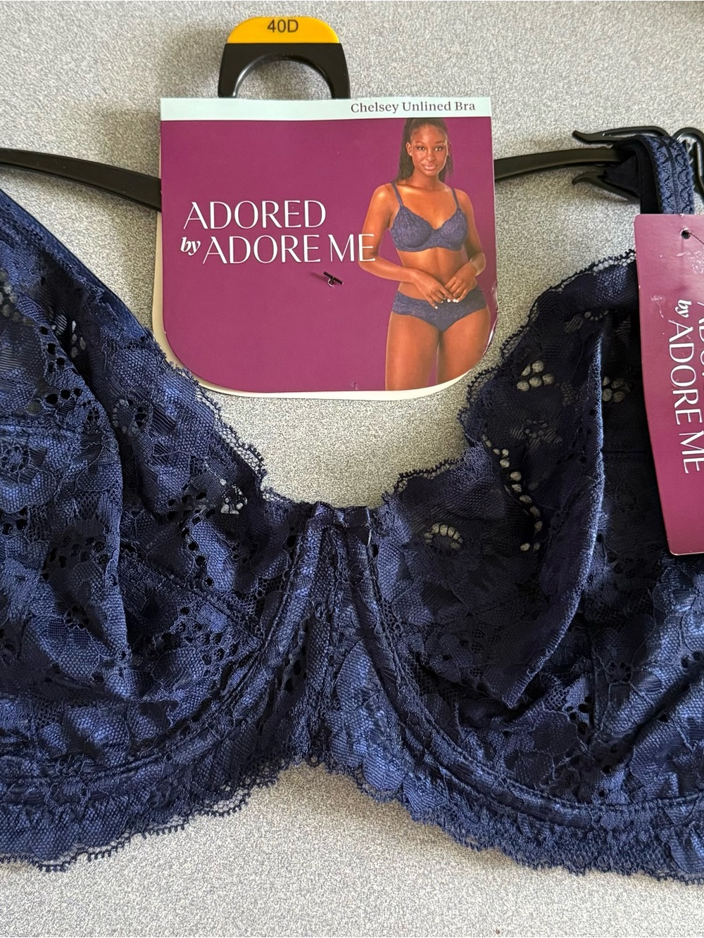 Adore Me Deep Navy Lace Unlined Underwire Bra